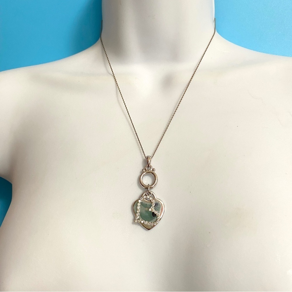 Open Heart Rhinestone Silver Tone Necklace - Picture 2 of 6